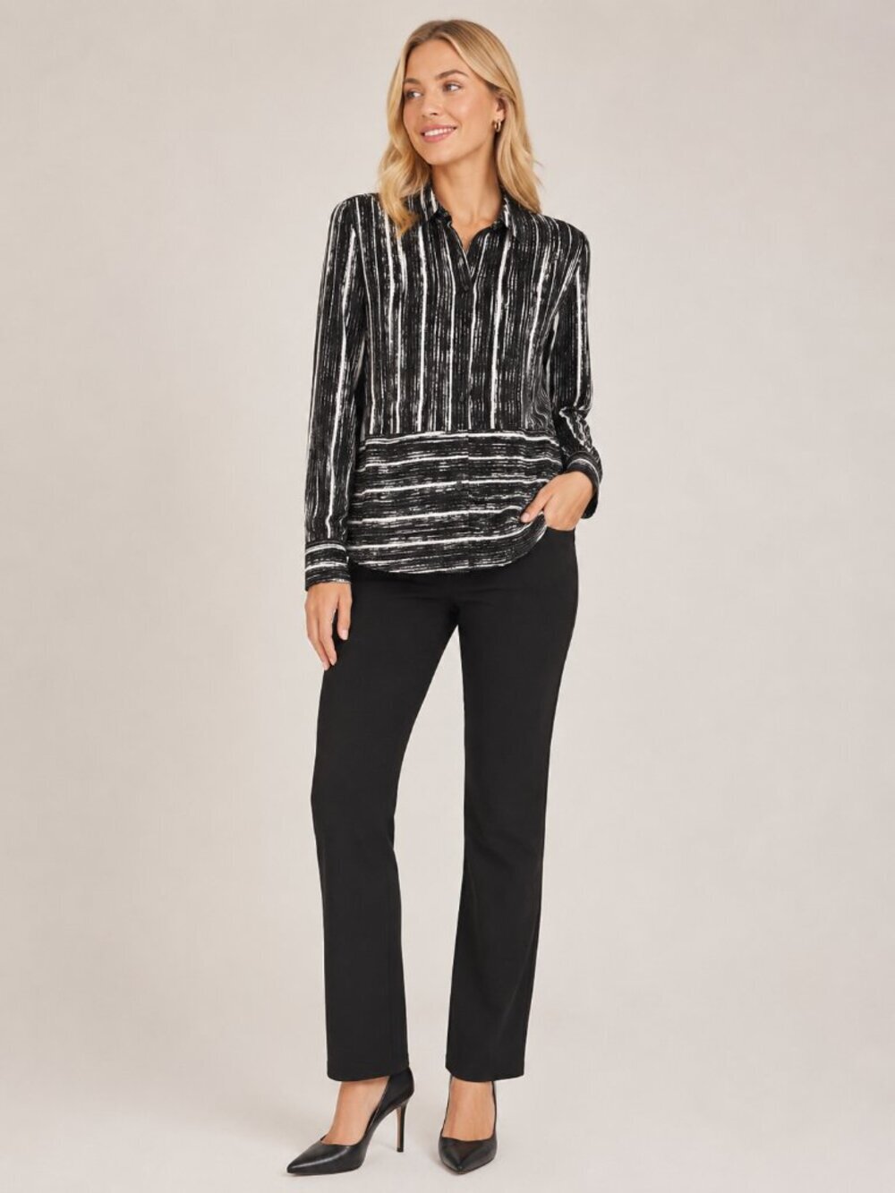 2/$30 Banana Republic Textured Stripe Layered Top Tab Sleeves Black XS #A2357